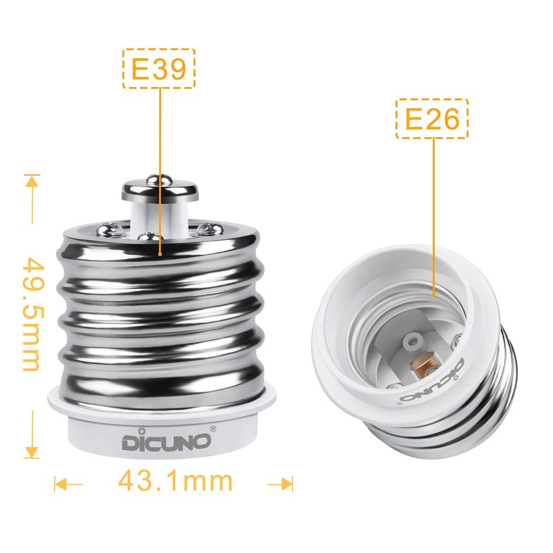 DiCUNO E39 to E26 Base Conversion Adapter, Bulb Socket, Max