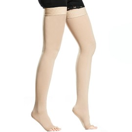 KUDLE 20-30 mmHg Medical Compression Stockings for Men and Women, Class 2, Graduated Support, Long Support Stockings, Compression Socks for Varicose Veins, Edema, Flight, beige