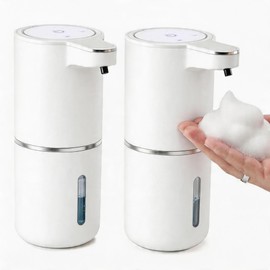 ZLPTEAM 2-Pack Automatic Foam Soap Dispenser – USB Rechargeable Smart Hand Soap Dispenser with 4-Level Adjustable, 380mL Wall Mounted or Countertop, IPX5 Waterproof, for Bathroom Kitchen (White)