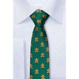 Retreez Christmas Gingerbread Man Woven Microfiber Skinny Tie - Green