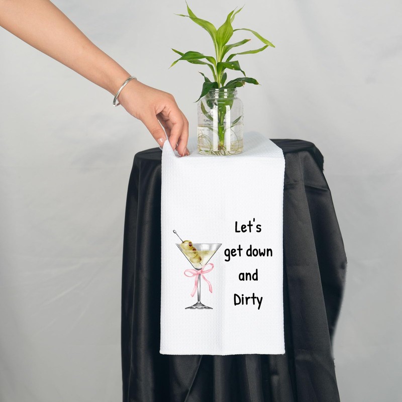 Funny Hostess Bar Towel Let's get Down and Dirty Martini