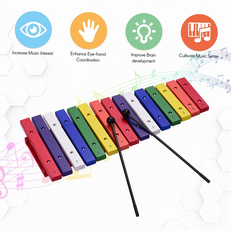 15 Keys Xylophone Colorful Musical Percussion Instrument Early Education Instrument