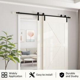 skysen 10FT Heavy Duty Sliding Barn Door Hardware Single Track Bypass Double Door Kit Black(Bypass I Shape-1)