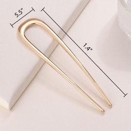 MUOVERN 2PCS U-Shaped Metal Hair Pins, 5.5 Inch Vintage Hair Sticks for Women and Girls, Twist Hair Pin for Buns, Long and Thick Hair, Hair Fork for All Types (Gold)
