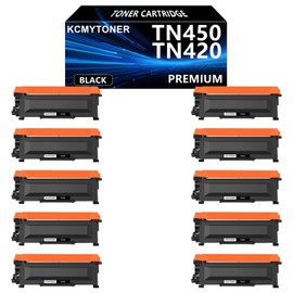 KCMYTONER 10 Pack Compatible Toner Cartridge Replacement for Brother TN450 TN-450 TN420 High Yield Black to use with MFC-7860dw MFC-7360n HL-2280dw HL-2270dw HL-2240 DCP-7065dn Intellifax 2840 Printer
