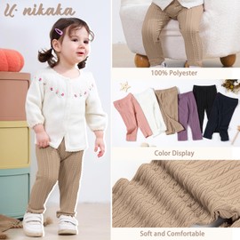 U·nikaka Toddler Baby Girls Pants Ribbed Infant Pants Leggings Toddler Baby Girl Bottoms Leggings 2 Packs Black Apricot