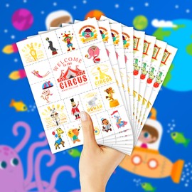 EMOME Temporary Tattoo - Glitter + Metallic Glitter Style Tattoos for Kids Party Supplies, Temp Tattoos Sticker for Boys Girls, Birthday Party Favor Decorations Accessories (Circus)