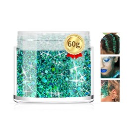 Morovan Holographic Body Glitter Face Glitter Hair Glitter Cosmetic Grade Chunky Glitter Makeup Festival Body Glitter Rave Glitter Eyeshadow& Lip Gloss& Resin& Nails Gitter (Green)