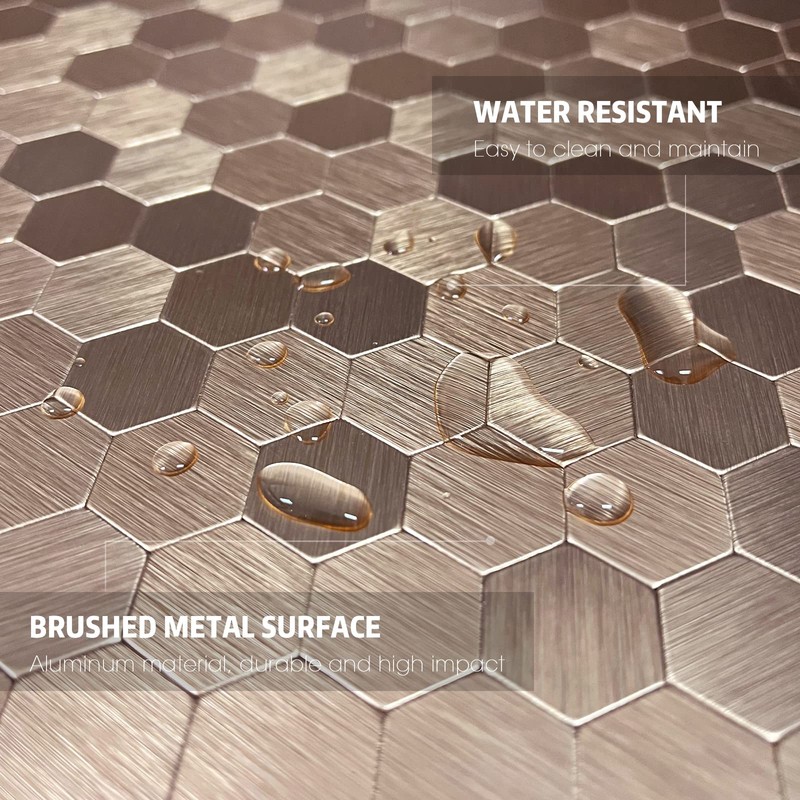 Peel and Stick Backsplash Mini Hexagon Tile, Light Copper Brushed