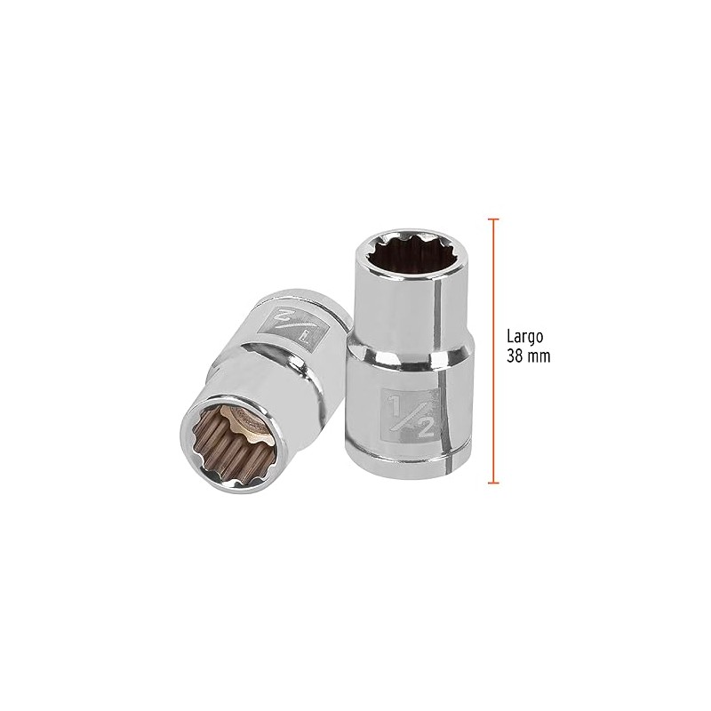 Truper D-1216, Dado de 12 puntas, cuadro 1/2" de 1/2"