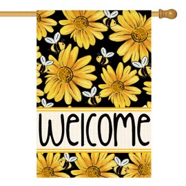 AVOIN colorlife Sunflower Bee Spring Summer House Flag 28x40 Inch Double Sided Outside, Welcome Seasonal Yard Outdoor Flag Black