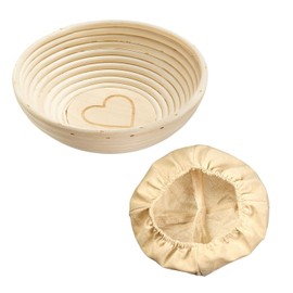 Westmark 3236227B Proofing Basket Set of 2 Round and Cover with Heart, Wicker / Cotton, Light Beige/Beige