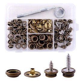 Swpeet 40 Pieces Mounting Screw Press Studs with Push Button Adjusting Tool Kit, Push Button with 3/8 Inch and 5/8 Inch Stainless Steel Screw, Push Button Screws, Rivets Set for Furniture Canvas Fabric Boats, Black