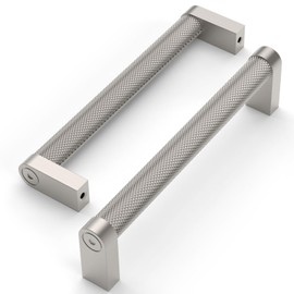 Amerdeco 10 Pack Brushed Satin Nickel knurled Cabinet Pulls 5 Inch Hole Centers Kitchen Cabinet Handles Hardware Kitchen Handles for Cabinets Handles ZH0064