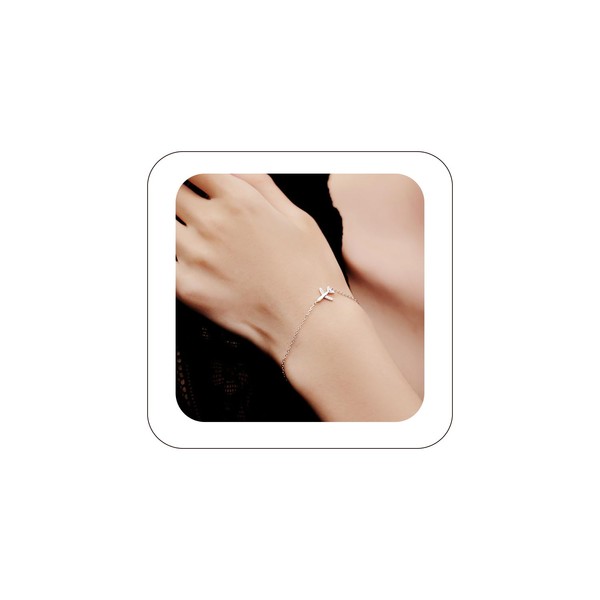 Fanquility Silver Thin Link Bracelet Sparkling CZ Dainty Airplane Cross