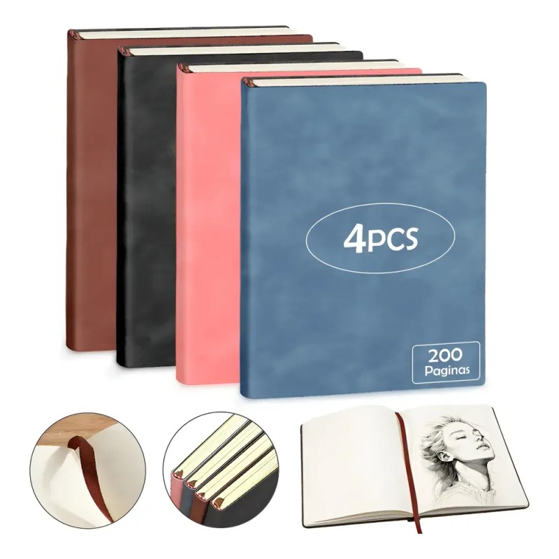 Y 4pcs Cuaderno A5 De Boceto Y Dibujo 200 Páginas
