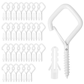 Screw Hooks, 30 Pieces White Screw Hooks, Ceiling Hooks, Wall Hooks for Screws, Hook Screws, Ceiling Hooks, White, Ceiling Hooks, White, Screw Hooks with Dowels, Dowel Set with Screws, Hooks