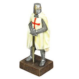 Medieval Templar Knight in Battle Armor Painted Resin Statue Figurine - 10 Inches High - Capturing The Spirit of Medieval Courage, Chivalrous Valor and Honor