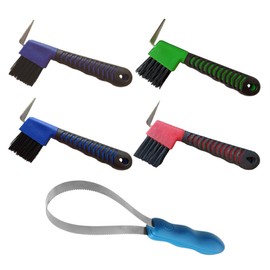 MORECP 4pcs Hoof Pick Brushes&1pcs Dual-Sided Shedding Blade,horse shedding tool with Stainless Steel Blade,Shedding Tools for dogs,horses and other long hair animals