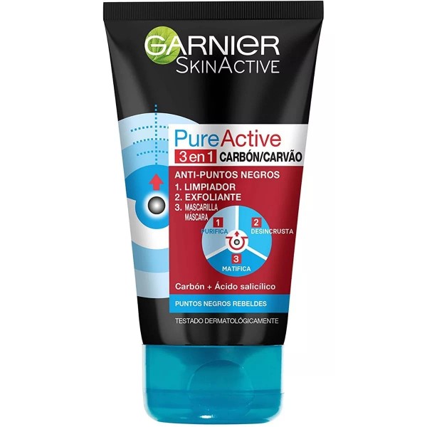 Garnier Pure Active Gel Limpiador 3 En 1 Con Carbon 150ml