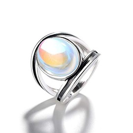 Sdouefos Vintage Silver Moonstone Ring - Sterling Silver Boho Wedding Bridal Ring (L 1/2)