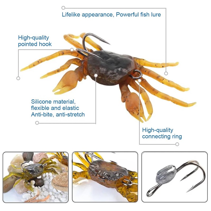 XPEX Pack of 3 Simulation Crab Bait, Crab Sharp Hook