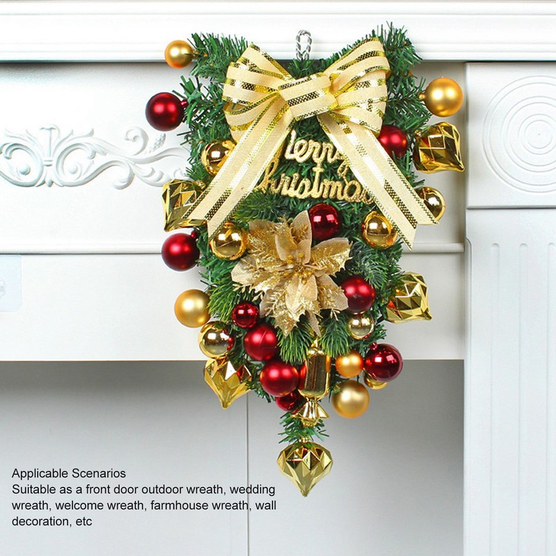 Christmas Inverted Tree Wreath Door Hanging Electroplated Ball Rattan Garland
