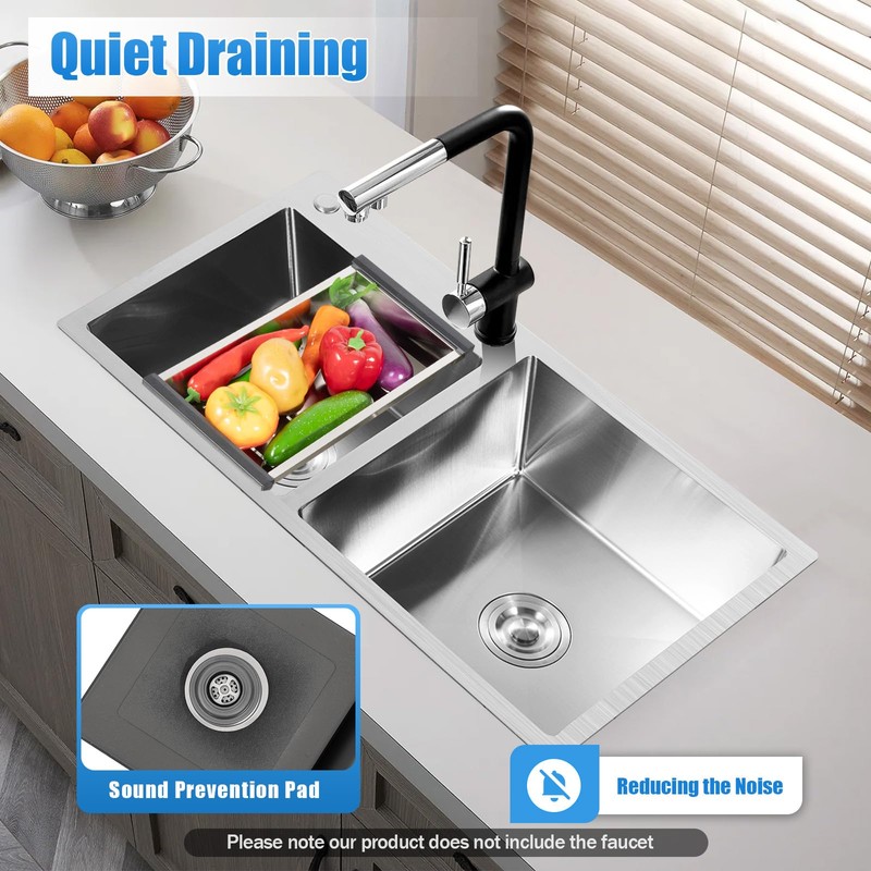 ZERNEIL 30" Drop In Stainless Steel Double Bowl Kitchen Bar