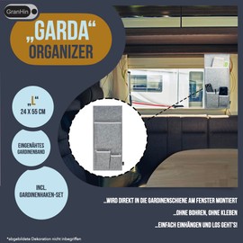 GranHin Garda Curtain Organiser for Campers, Motorhomes and Caravans (Grey, L: 55 cm x 24 cm)