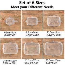 TopHomer 12 Paquetes Tapas Elásticas Rectangulares de Silicona Juego de 6 Tamaños Reutilizables Cubierta Resistente para Contenedor, Mantiene los Alimentos Frescos, Apto para Lavavajillas y Congelador