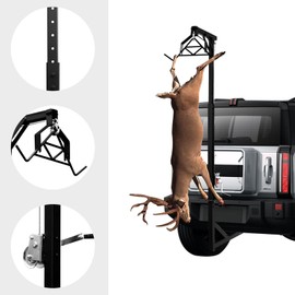Hitch Mounted Deer Hoist, Truck 2" Hitch Game Hoist, Big Game Hunting Deer Hoist for Outdoor Hunting Activities Lifting Generators Black Silver 500 Lbs(360 Degree Swivel Hitch Pole Not Include)