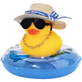 wonuu Car Rubber Duck Car Duck Decoration Dashboard Car Ornament for Car Dashboard Decoration Accessories with Mini Sun Hat Swim Ring Necklace and Sunglasses