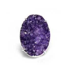 Dazzle Appeal Natural Agate Geode Quartz Oval Crystal Druzy Ring for Women Men Statement Ring (Purple)