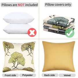 Inhobbok Cushion Covers 45 x 45 cm, Yellow, Set of 2 Cushion Covers, 45 x 45 cm, Yellow Ginkgo Biloba Sofa Cushion Cover, Polyester Velvet Ginkgo Cushion Covers for Couch, Home, Farmhouse Decoration