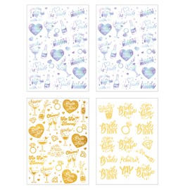 4sheet Gold+silvery Bachelorette Temporary Tattoos,Bridesmaid Favor + Bride To Be,Bride Tribe Temporary Tats, Metallic Bridal Party Accessory, Bridesmaid Gift (Gold+silvery)