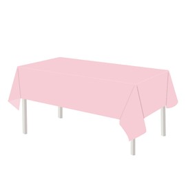 Laroder 2 Pcs Light Pink Tablecloth Disposable for Baby Shower Wedding Birthday Party Decorations Baby Pink Plastic Table Cloths for 6 to 8 Foot Rectangle Tables Picnic Table Cover 54 x 108 Inch