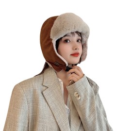 SIQITECH Aviator Hat Winter Women's Faux Fur Hat with Ear Flaps Winter Hat Warm Trapper Hat Windproof Winter Hat Adjustable Ski Hat Plush Lining Thickened Winter Hat for Motorcycle Snowboard, khaki
