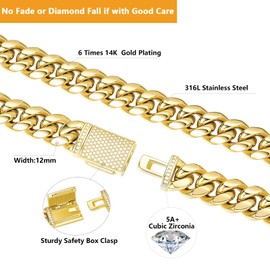 Cysnuc 12mm Heavy Miami Cuban Link Bracelet 14K White Gold Plated 316L Stainless Steel with Iced Out Lab Diamond Clasp Hypoallergenic Hip Hop Jewelry for Men Women Christmas Birthday Gift (14K,7.5in)
