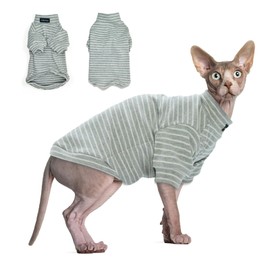 Sphynx Cat Sweater Hairless Cat Clothes Sweater Shirt Soft Warm Long Sleeves Pullover Pet Clothes Pajamas Dog Cloth for Small Dogs Jumpsuit Pet Sweaters (Striped, Medium)