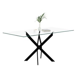 NIERN Tempered Glass Dining Table with Black Metal Legs, 47in Modern Rectangular Kitchen Table for Kitchen Dining Room Home Office (47.24 * 27.55, Black)