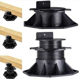 BGTLGIO 12Pack Adjustable Deck Support Pedestal Deck Foundation Base Support for Floating Deck Platform Deck Floor Height Adjustment Raising from 2-3/8"" to 5-1/2"", Black