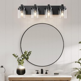 DIKAIDA Bathroom Vanity Light, 4 Light Black Vanity Lights with Clear Glass Shade, Farmhouse Bathroom Vanity Lighting Fixtures Over Mirror for Living Room,E26
