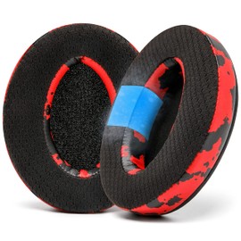 WC Freeze Hybrid Fabric Cooling Gel Replacement Earpads - Compatible with HyperX Cloud, Steelseries Arctis, ATH M50X, Turtle Beach Stealth & More - Comfortable & Cooler for Longer | Red Cano