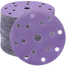 STEBRUAM 50pcs 150mm Sanding Discs 320 Grit 15 Holes Hook and Loop Sanding Pads for 6Inch Random Orbital Sander Purple