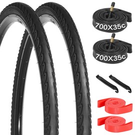 yeesport 700x35c Bike Tire, 2 Pack Foldable 37-622/700x35c Gravel Bike Tires and 700x35/38c Bike Tubes 48mm A/V Valve with Rim Strips, 700c Road Bike Tires for Urban Rural Asphalt Hard Roads