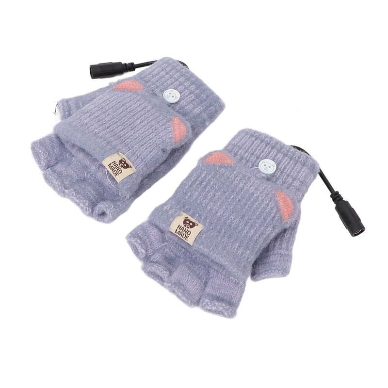 USB Heated Gloves Mitten Men Women Winter Knitted Fingerless Hand