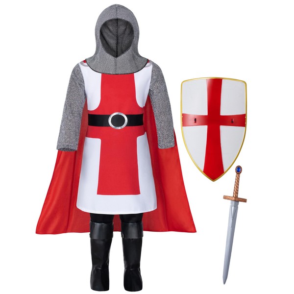KAIPUTE Boys Medieval Knight Costume for Kids Role Play Party
