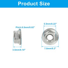 Dijedev M3/0.5mm Serrated Flange Hex Nuts, 50Pcs Hexagon Flange Nuts, 304 Stainless Steel 18-8, Full Thread, Hex Drive, Bright Finish