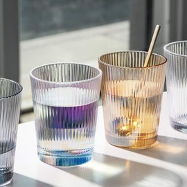 Sizikato Set of 4 Classic Vertical Stripes Clear Tumbler, 8-Ounce Drinking Glasses for Water, Beverages, Juice