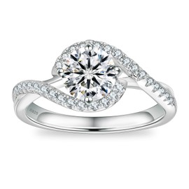 KRKCLIFE Moissanite Rings for Women, Diamond Engagement Ring, 1.0ct, D Color VVS1 Clarity Round Cut Lab Created Wedding Rings in 925 Sterling Silver Plated with White Gold, Anniversary for Her, 6.5